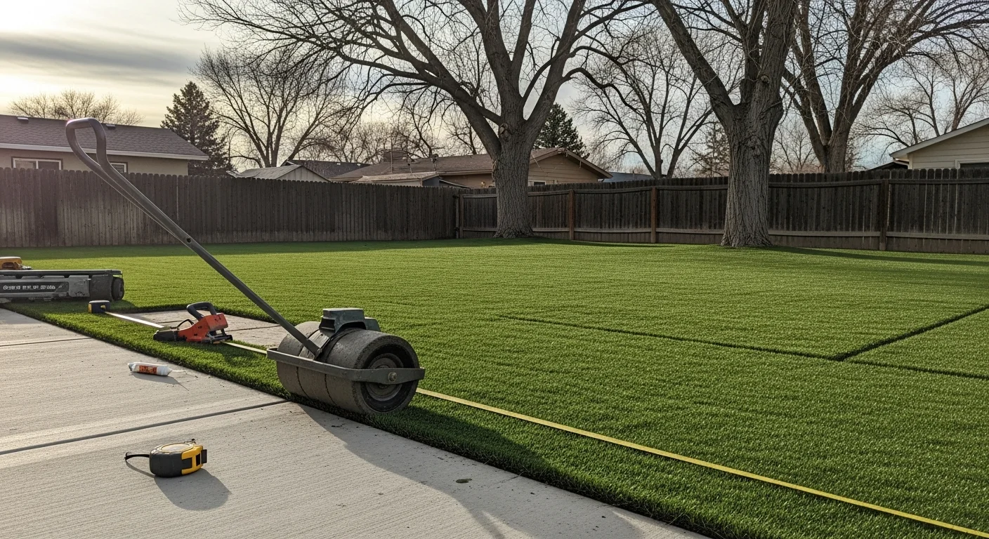 Pet-friendly artificial turf installation in a Denver backyard